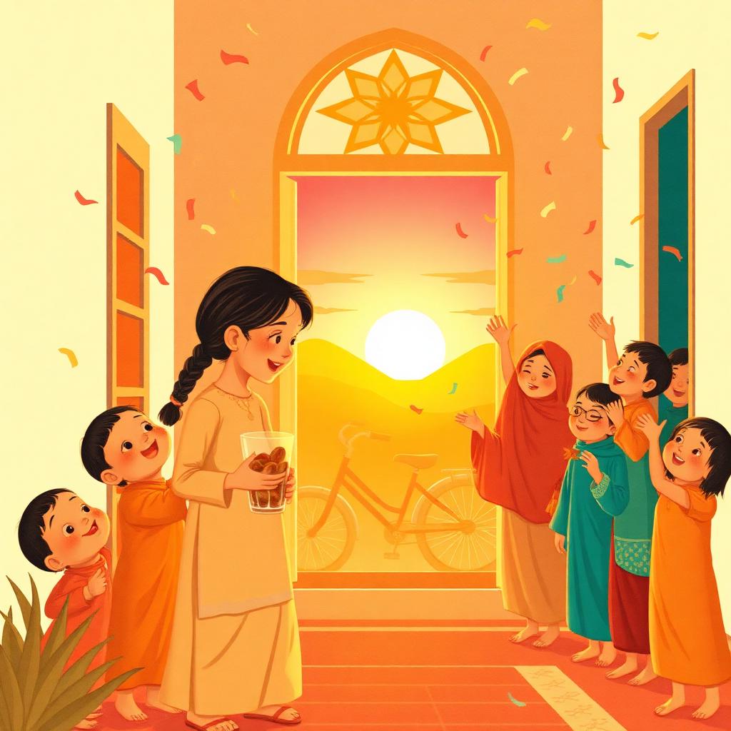 Family celebrating with confetti at sunset