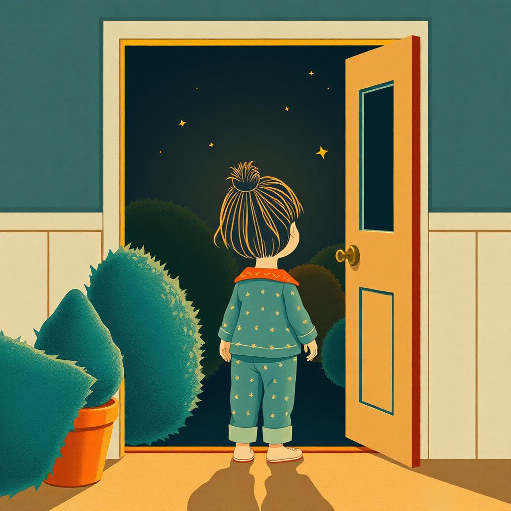 Noor stands at the open door facing the dark yard