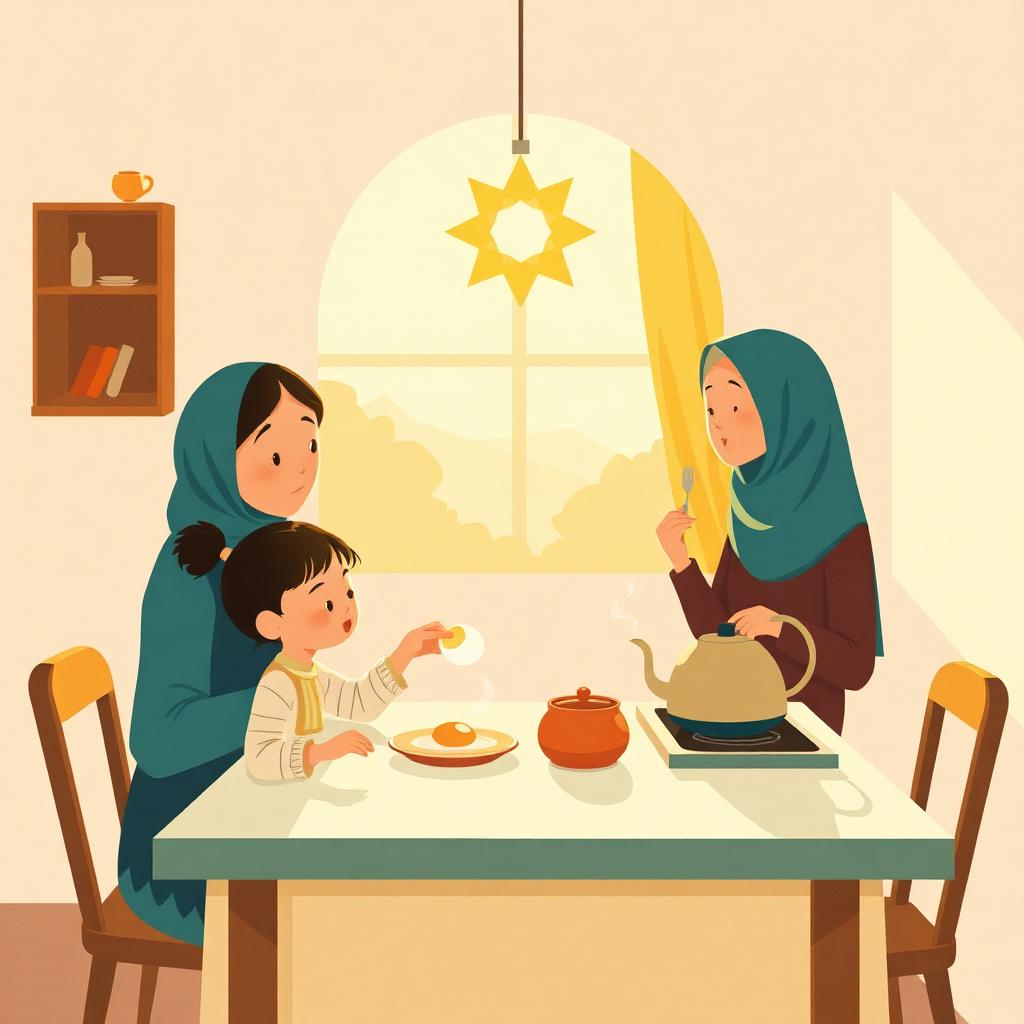 Noor at the breakfast table saying Bismillah