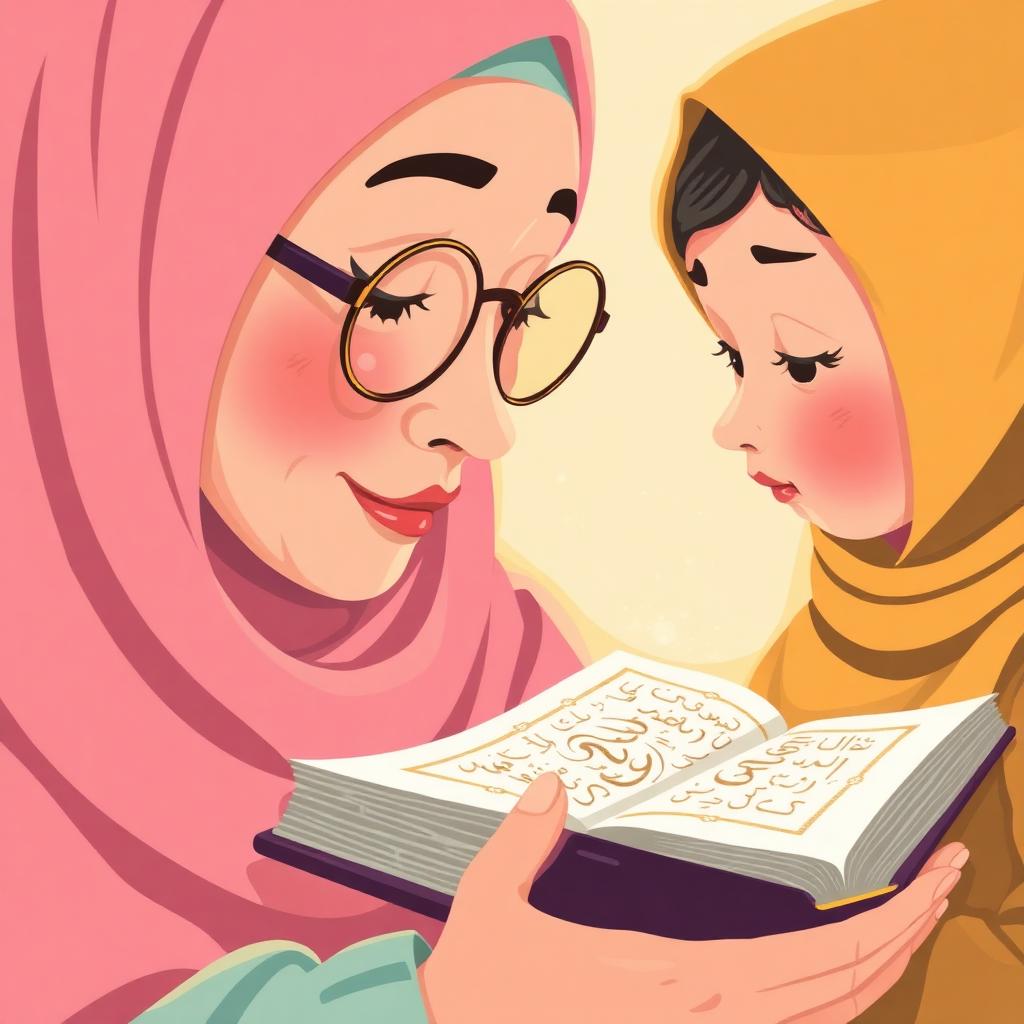 Inah's trembling finger on a Quran page, Amina watching tenderly