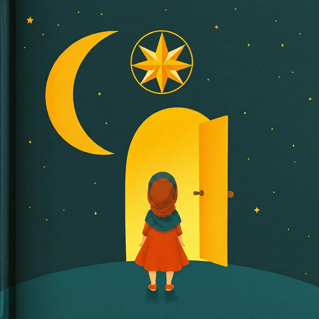 Cover of The Compass in My Pocket, a small girl at a glowing doorway under a golden compass star